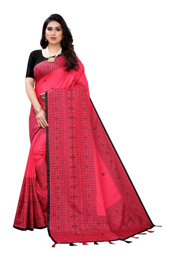 Vamika Pink Sana Silk Printed Saree (Nihal Pink) Online now