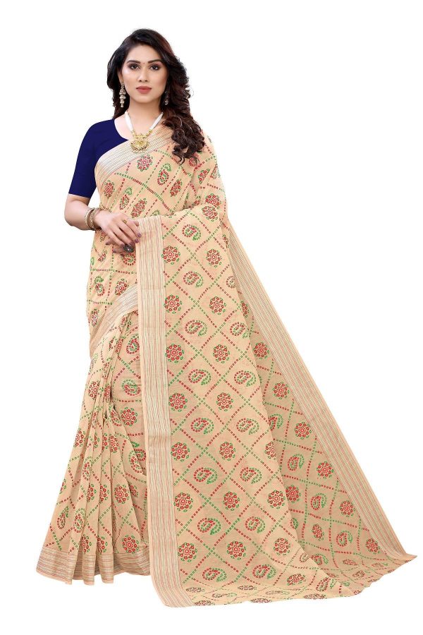 Vamika Cream Linen Jari Border Saree (CHARVI CREAM) Discount