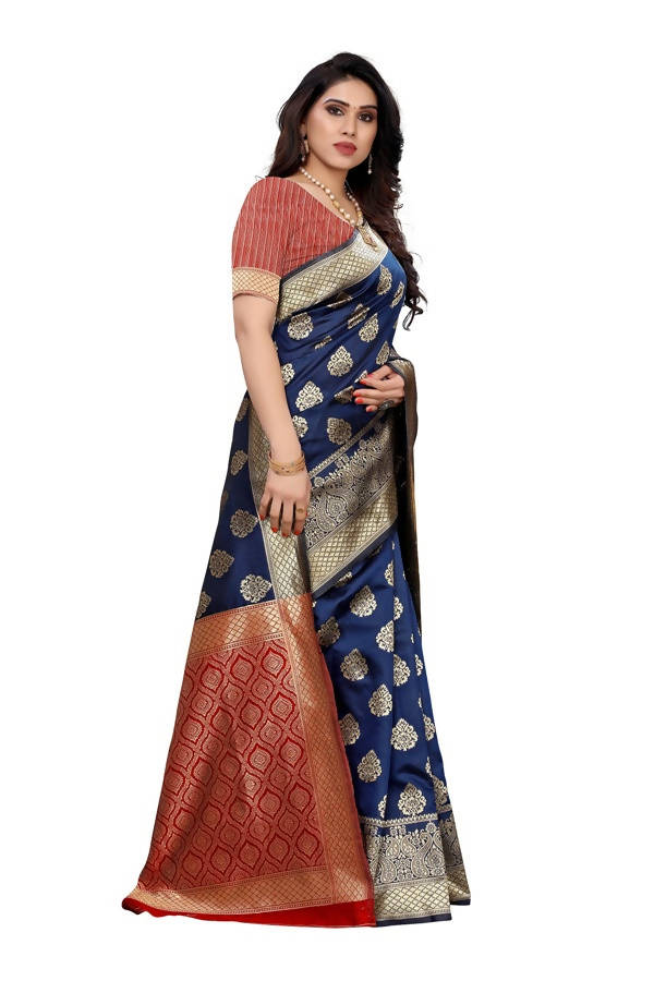 Vamika Banarasi Jacquard Weaving Blue Saree (Dangal Blue) Supply