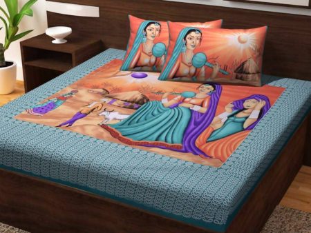 Vamika Printed Cotton Veena Firozi Green Bedsheet With Pillow Covers (PM Veena Firozi) Discount