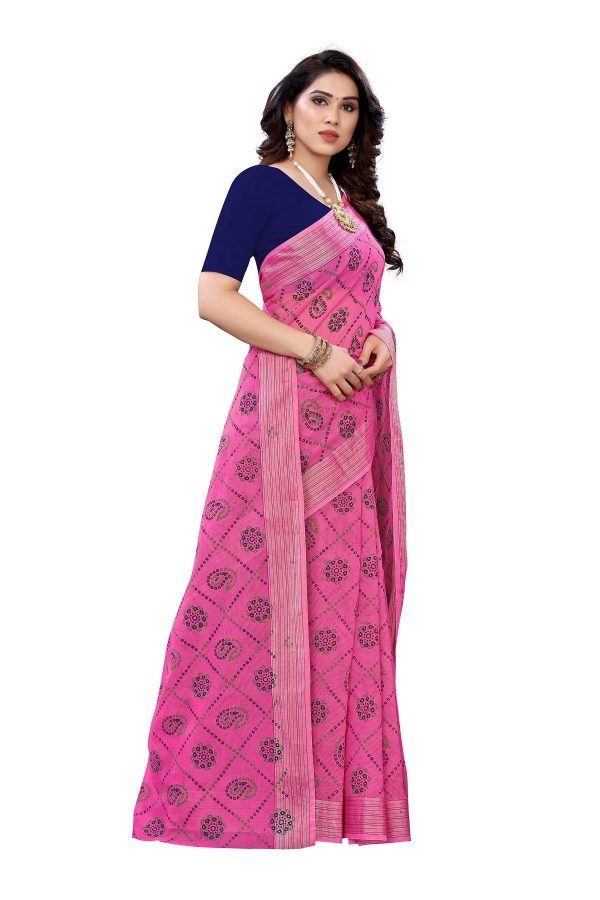 Vamika Pink and Blue Linen Jari Border Saree (CHARVI PINK) For Cheap