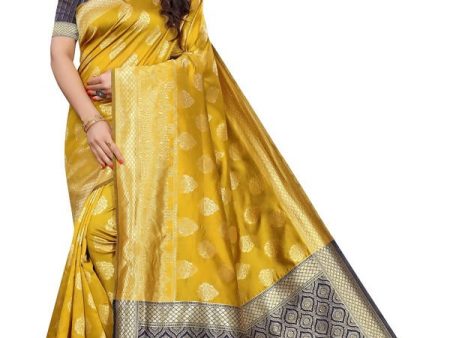 Vamika Banarasi Jacquard Weaving Yellow Saree (Dangal Yellow) Online