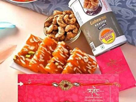 2 Designer Kundan Rakhis & Karachi Halwa Hamper Combo Online