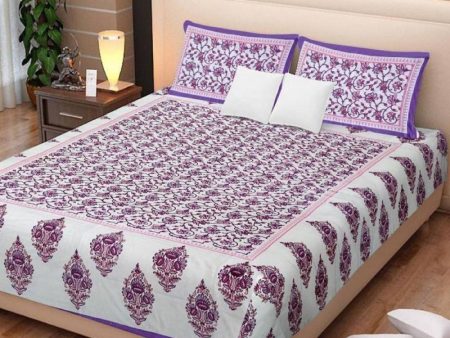 Vamika Printed Cotton White & Purple Bedsheet With Pillow Covers (LEOC_GMLA_PR) Online