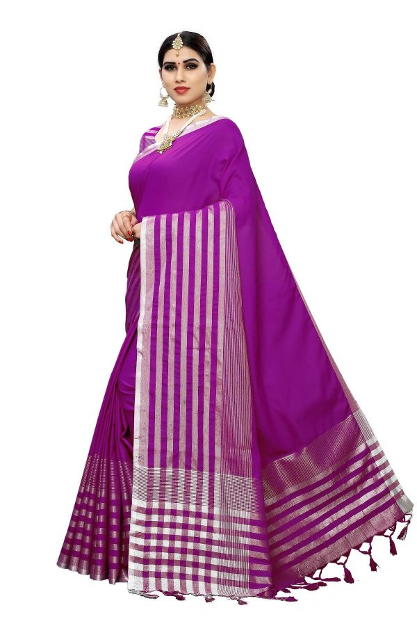 Vamika Purple Cotton Silk Weaving Saree (Twitter Purple) Discount