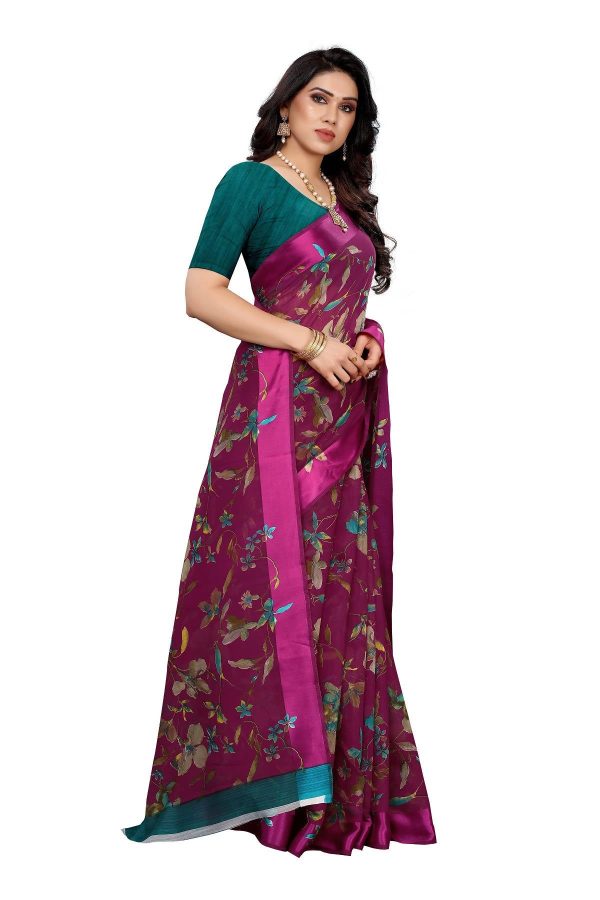 Vamika Purple Linen Satin Patta Saree (MANSI PURPLE) on Sale