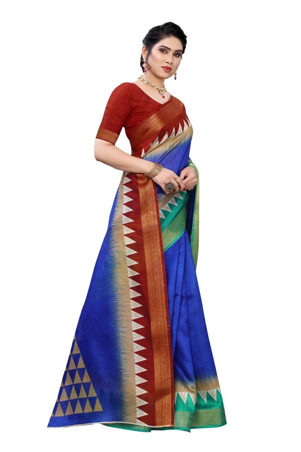 Vamika Blue & Brown Linen Jari Border Saree (GUNJAN BLUE) For Cheap