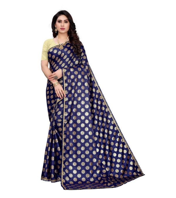 Vamika Navy Rangoli Silk Foil Print Saree (Danish Navy) Cheap