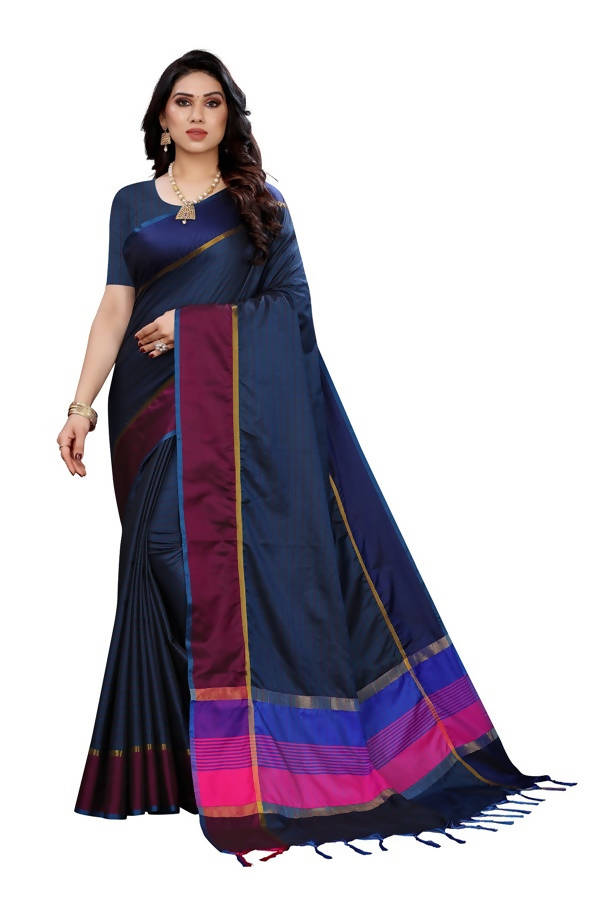 Vamika Navy Cotton Silk Weaving Saree (Binita Navy) Online Sale