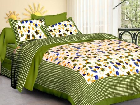 Vamika Printed Cotton Green Floral Bedsheet With Pillow Covers (LEOC_CHKM_G) Sale