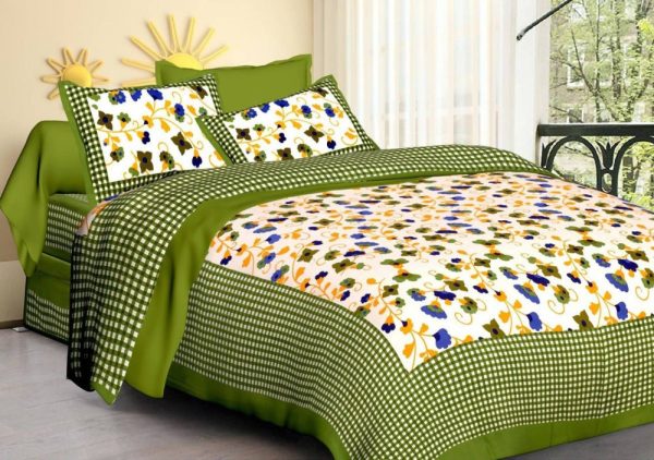 Vamika Printed Cotton Green Floral Bedsheet With Pillow Covers (LEOC_CHKM_G) Sale