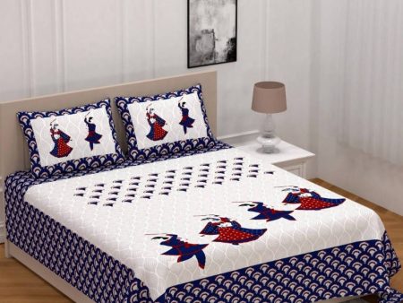 Vamika Printed Cotton Garba Blue Bedsheet With Pillow Covers (PM Garba Blue) Online Sale