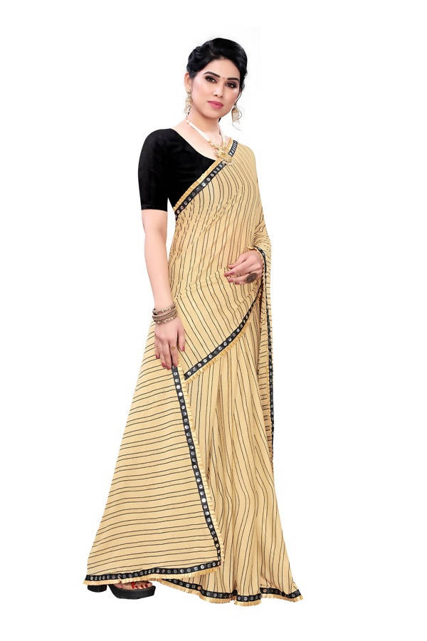 Vamika Cream Malai Silk Printed Saree (Zigzag Chiku) For Discount