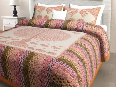 Vamika Printed Cotton Orange Bedsheet With Pillow Covers (PM Treestripe Orange) For Sale