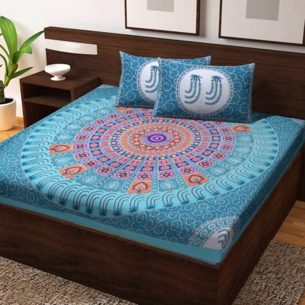 Vamika Printed Cotton Rama Green Bedsheet With Pillow Covers (PM Casino Rama) Hot on Sale