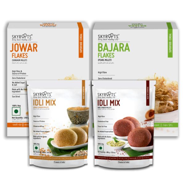 Skyroots Jowar Flakes + Bajara Flakes + Ragi Idli Mix + Jowar Idli Mix Combo Pack Discount