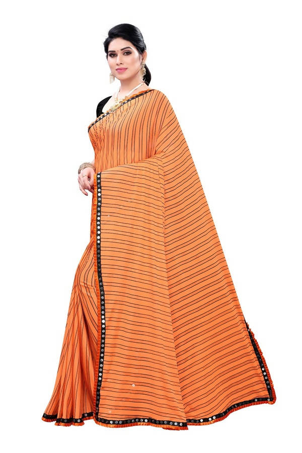 Vamika Orange Malai Silk Printed Saree (Zigzag Orange) Supply