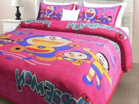 Vamika Printed Cotton Doremon Design Pink Bedsheet With Pillow Covers (PM Doremon Pink) Online Hot Sale