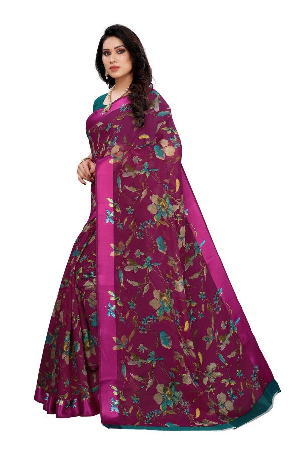 Vamika Purple Linen Satin Patta Saree (MANSI PURPLE) on Sale