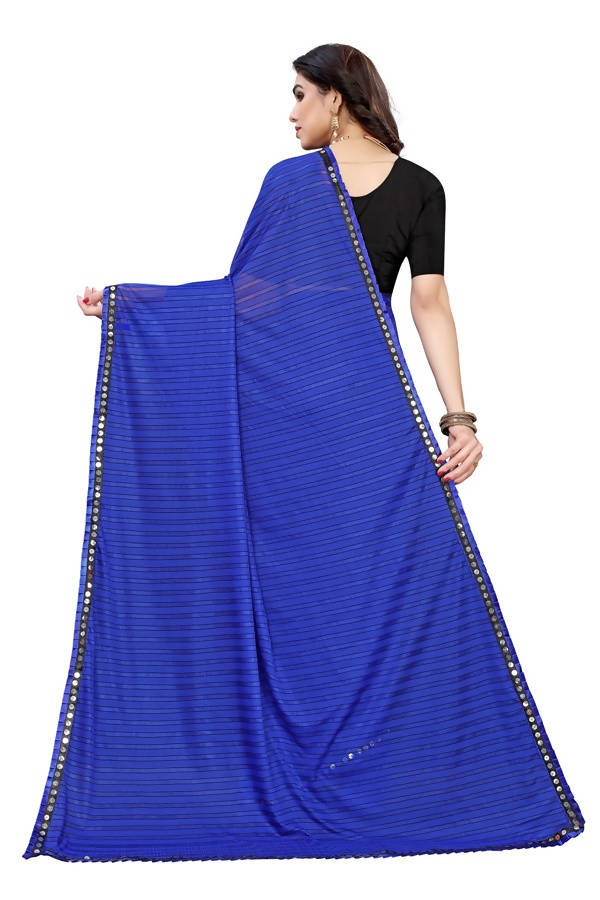 Vamika Blue Malai Silk Printed Saree (Zigzag Blue) For Cheap