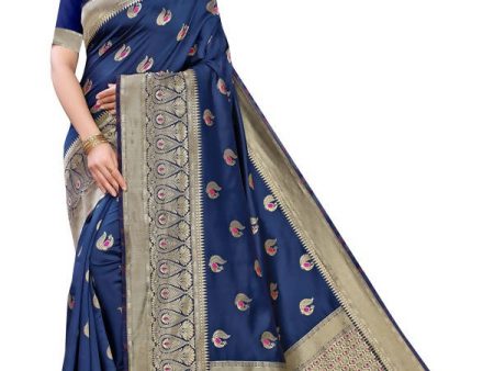 Vamika Banarasi Jacquard Weaving Blue Saree (Siri Blue) Sale