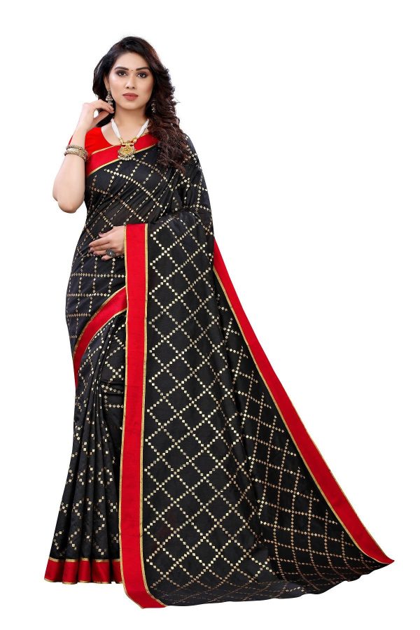 Vamika Black Linen Foil Print Saree (YOGI BLACK) Online now