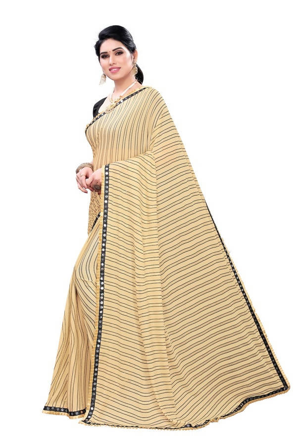 Vamika Cream Malai Silk Printed Saree (Zigzag Chiku) For Discount