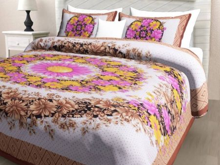 Vamika Printed Cotton Brown Bedsheet With Pillow Covers (PM Floral Brown) Hot on Sale