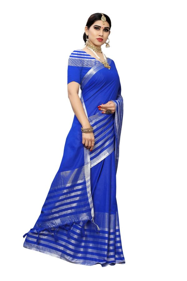 Vamika Blue Cotton Silk Weaving Saree (Twitter Royal Blue) For Cheap