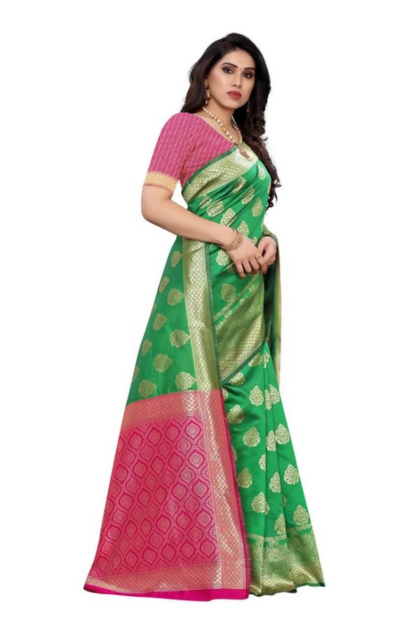 Vamika Banarasi Jacquard Weaving Green Saree (Dangal Green) Supply