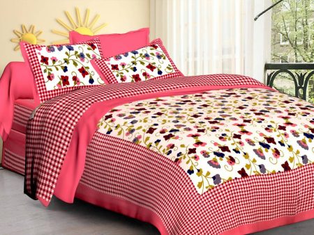 Vamika Printed Cotton Pink Floral Bedsheet With Pillow Covers (LEOC_CHKM_P) on Sale