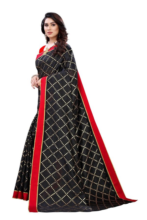 Vamika Black Linen Foil Print Saree (YOGI BLACK) Online now