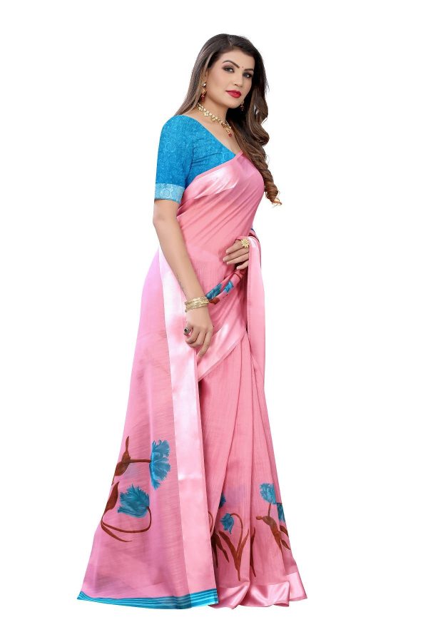 Vamika Pink Linen Satin Patta Saree (VANI PINK) Cheap