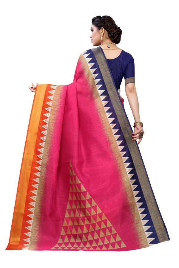 Vamika Pink & Blue Linen Jari Border Saree (GUNJAN PINK) For Sale