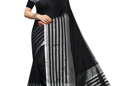 Vamika Black Cotton Silk Weaving Saree (Twitter Black) Online Hot Sale