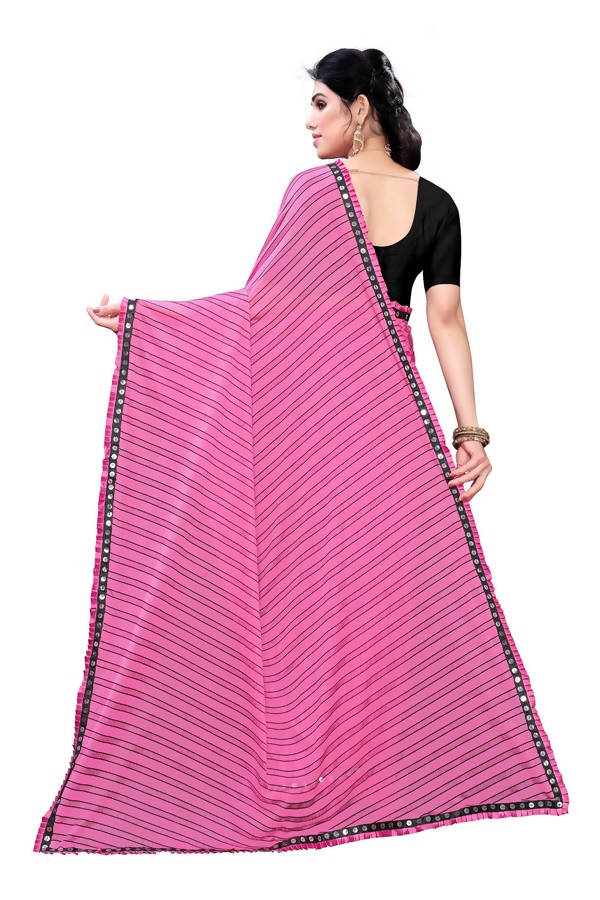 Vamika Pink Malai Silk Printed Saree (Zigzag Pink) Hot on Sale