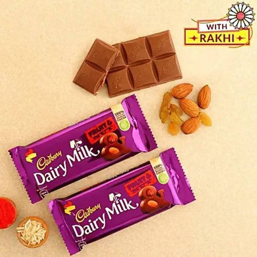 Zardosi Flower Design Rakhi & Fruit N Nut Chocolates Discount