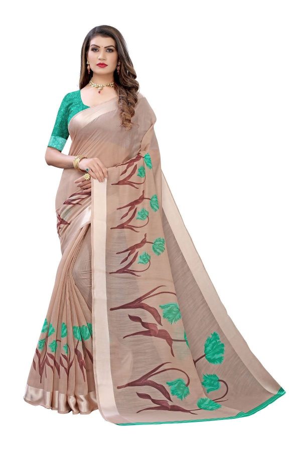 Vamika Brown Linen Satin Patta Saree (VANI CHIKU) Cheap