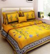 Vamika Printed Floral Cotton Yellow Bedsheet With Pillow Covers (LEOC_KASH_Y) For Sale