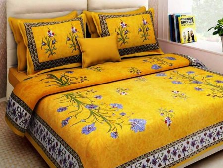 Vamika Printed Floral Cotton Yellow Bedsheet With Pillow Covers (LEOC_KASH_Y) For Sale