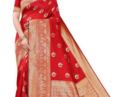 Vamika Banarasi Jacquard Weaving Red Saree (Siri Red) Hot on Sale