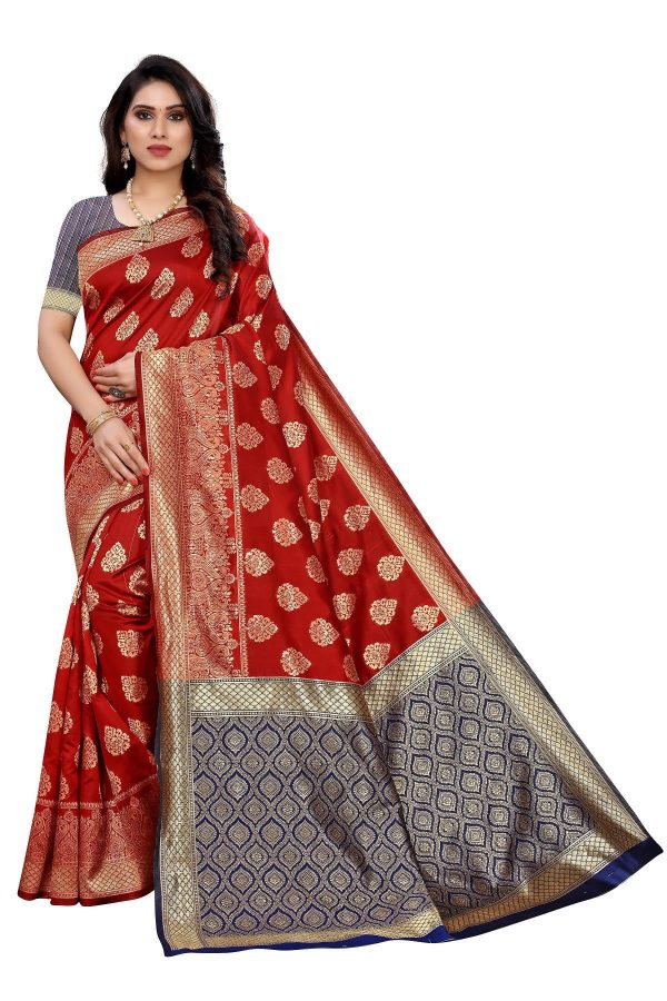 Vamika Banarasi Jacquard Weaving Red Saree (Dangal Red) Online now