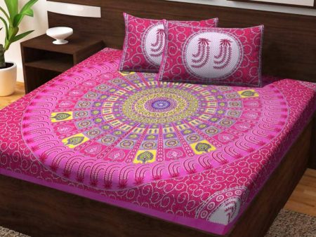 Vamika Printed Cotton Casino Pink Bedsheet With Pillow Covers (PM Casino Pink) Online Hot Sale