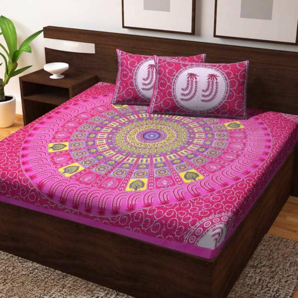 Vamika Printed Cotton Casino Pink Bedsheet With Pillow Covers (PM Casino Pink) Online Hot Sale