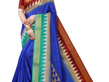 Vamika Blue & Brown Linen Jari Border Saree (GUNJAN BLUE) For Cheap