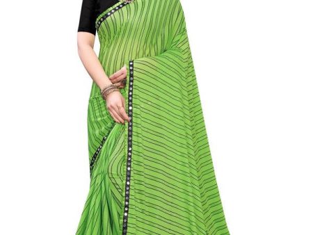 Vamika Green Malai Silk Printed Saree (Zigzag Green) Fashion