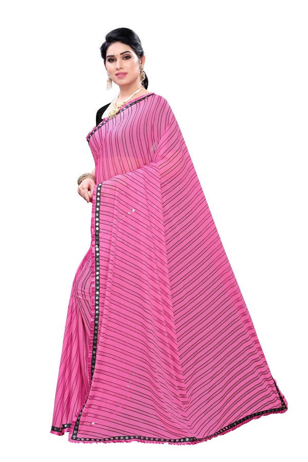 Vamika Pink Malai Silk Printed Saree (Zigzag Pink) Hot on Sale