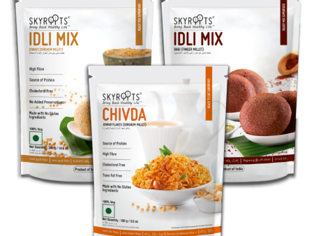 Skyroots Jowar Idli Mix + Jowar Flakes Chivda + Ragi Idli Mix Combo Pack Online now