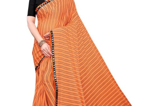 Vamika Orange Malai Silk Printed Saree (Zigzag Orange) Supply