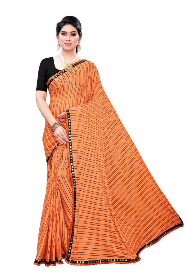 Vamika Orange Malai Silk Printed Saree (Zigzag Orange) Supply